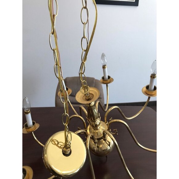 Vintage 1998 Chandelier Solid Brass Gold Ceiling Light Fixture 8 Lights - Picture 3 of 10